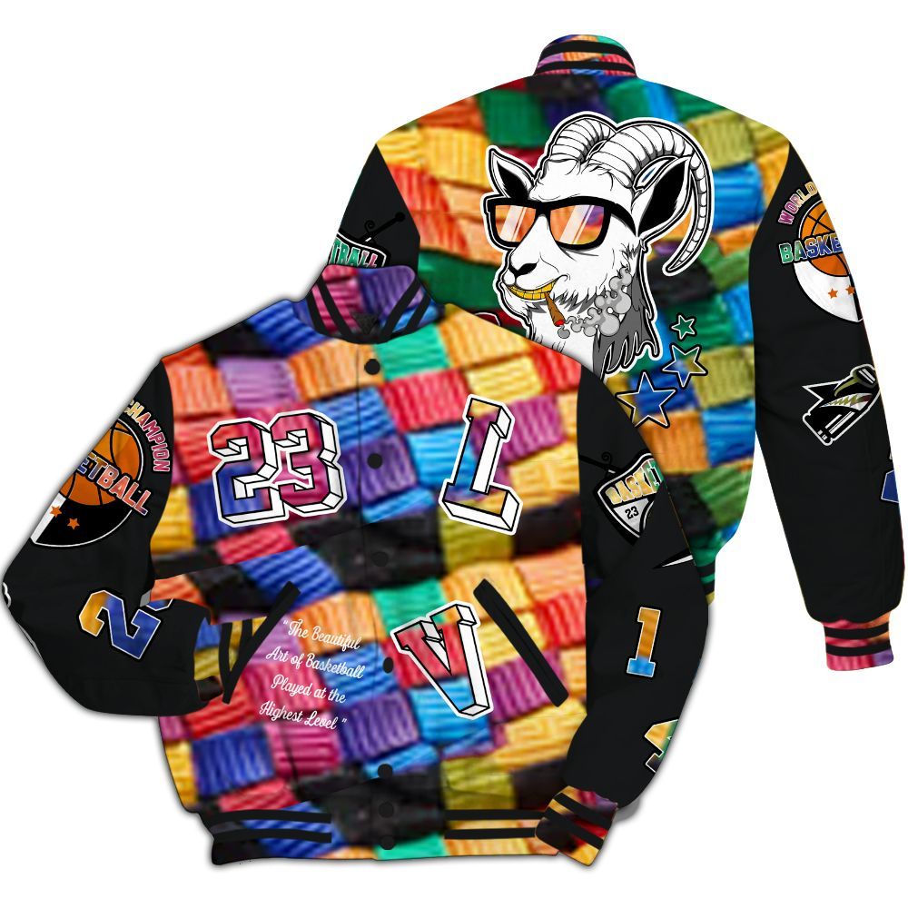 Varsity Jacket To Match Air Rainbow Weave - The GOAT Got Em Streetwear All Over Print
