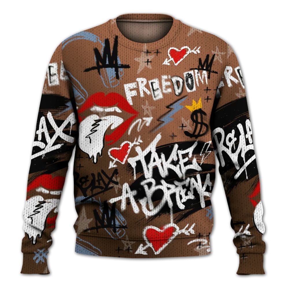 Knitted Sweater To Match Air Foamposite Metallic Copper - Take Break Freedom Graffiti Streetwear