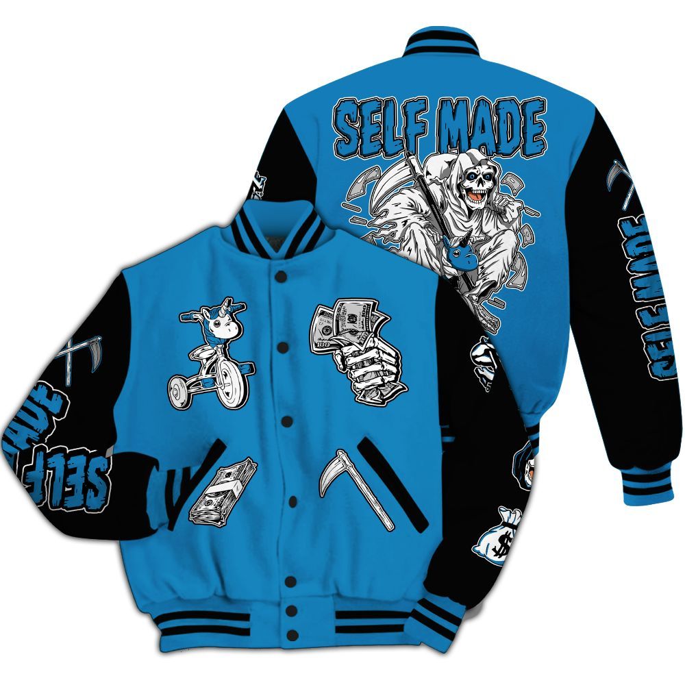 Varsity Jacket To Match Retro University Blue 9s - Self Make Skeleton All Over Print