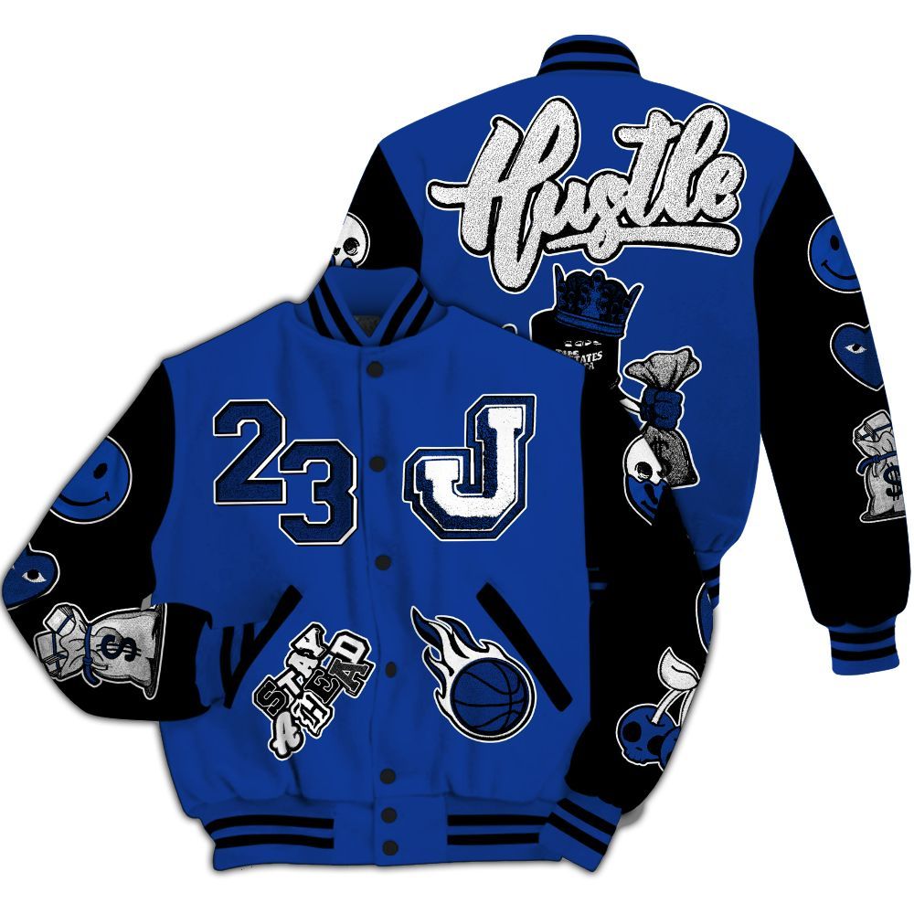 Varsity Jacket To Match Air Foamposite One Royal - Hustles Money Number 23 All Over Print