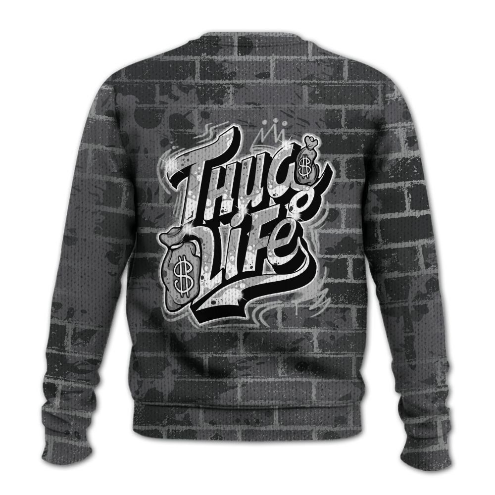 Knitted Sweater To Match White Thunder 4s - Free Thug Living Graphic Brick Art