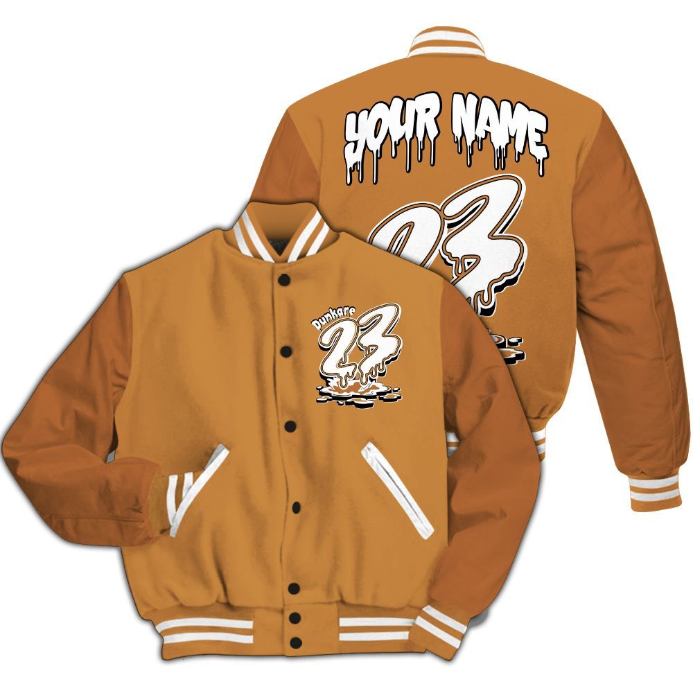 Varsity Jacket To Match Dunk Low Nature Wheat Suede - Custom Name 23 Drip All Over Print