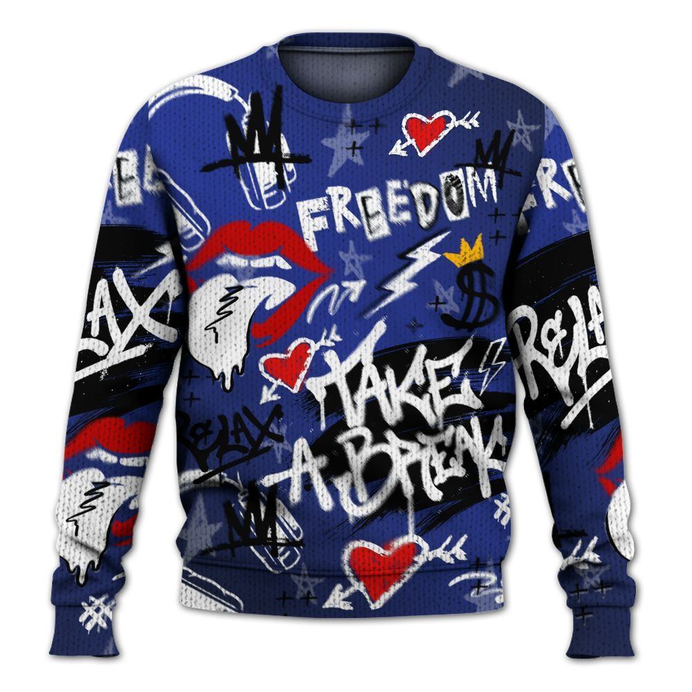 Knitted Sweater To Match Air Max Plus Black Racer Blue - Take Break Freedom Graffiti Streetwear