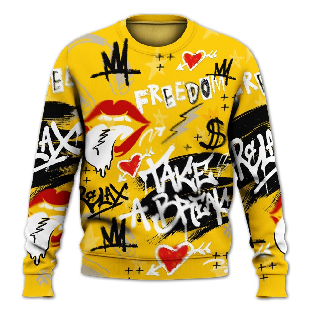 Sweatshirt To Match Vivid Sulfur 4s - Take Break Freedom Graffiti Streetwear All Over Print