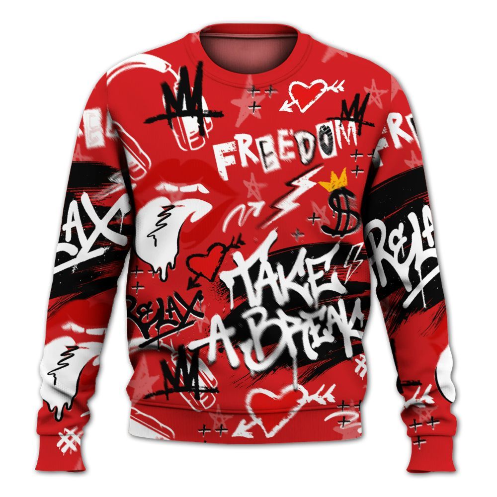 Sweatshirt To Match Low Bred 11s - Take Break Freedom Graffiti Streetwear All Over Print