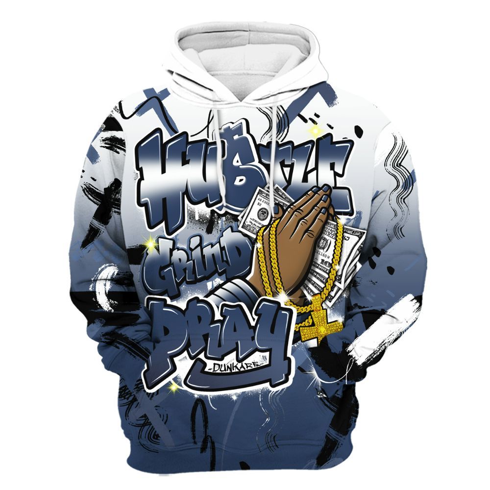 Hoodie To Match Low 85 Metallic Blue 1s - Money Hustle Grind Pray All Over Print