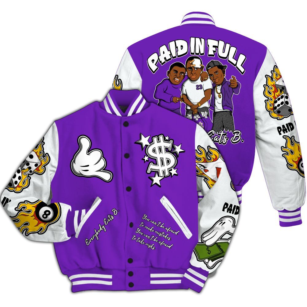 Varsity Jacket To Match Retro Dark Iris 3s - Everybody Paid In Full Graphic All Over Print
