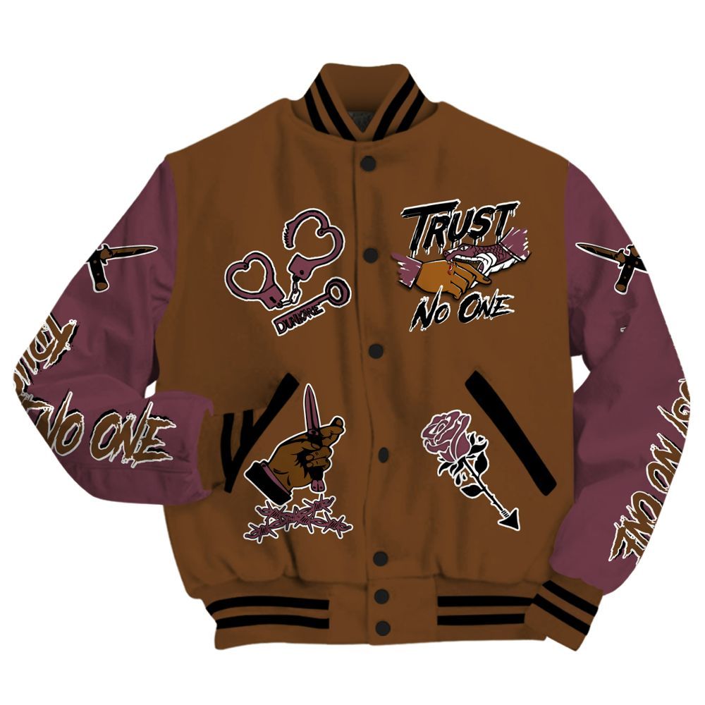 Varsity Jacket To Match Archaeo Brown 3s - Trust No One Dripping All Over Print