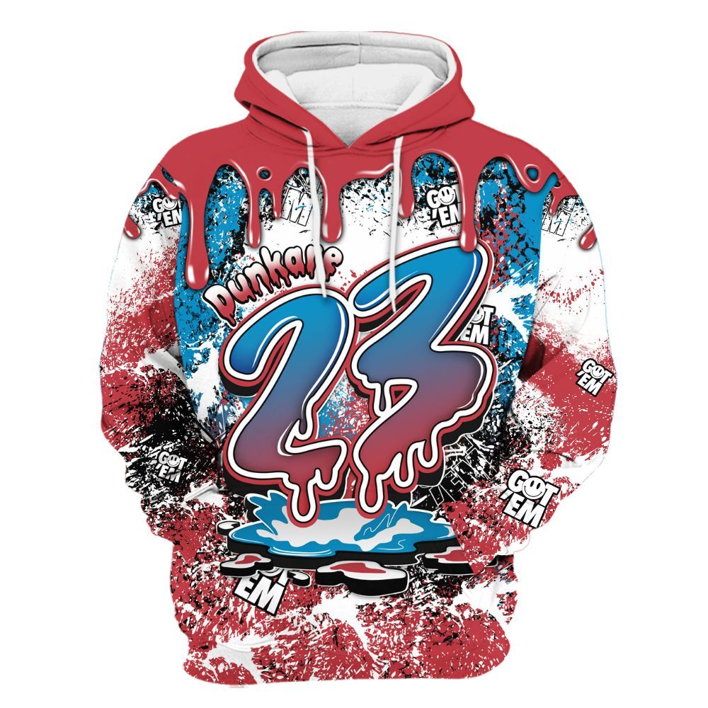 Hoodie To Match High OG University Red Dark Powder Blue 1s - Dripping 23 Drip All Over Print