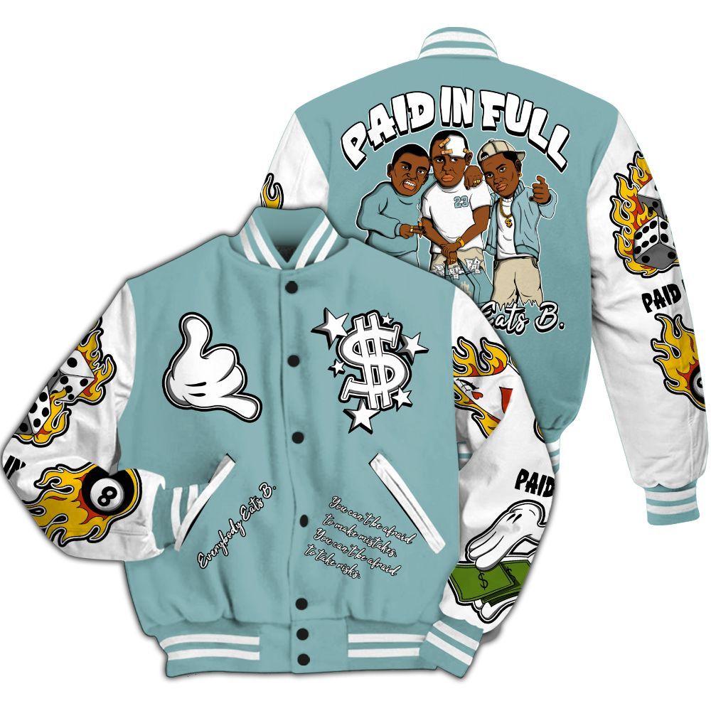 Varsity Jacket To Match Dunk Low Glacier Blue Pale Ivory - Funny Everybody Paid In Full Graphic All Over Print