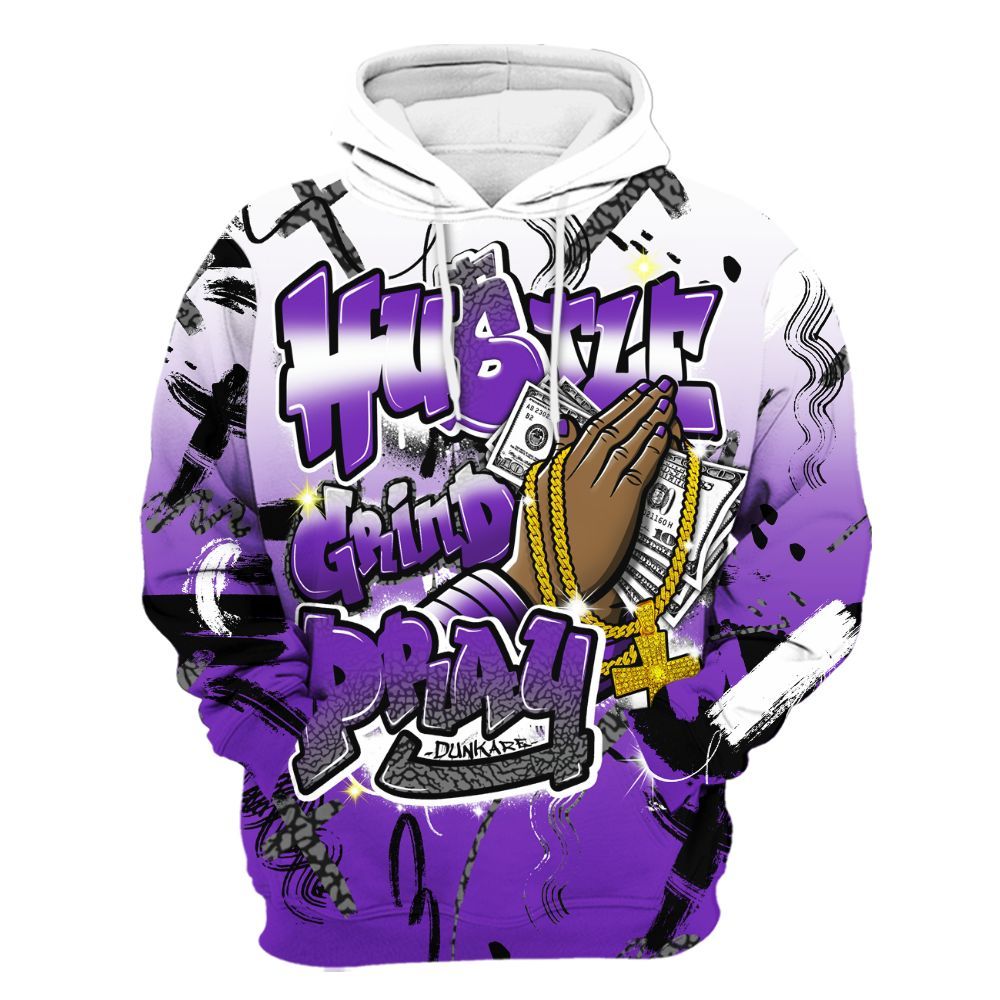 Hoodie To Match Retro Dark Iris 3s - Money Hustle Grind Pray All Over Print