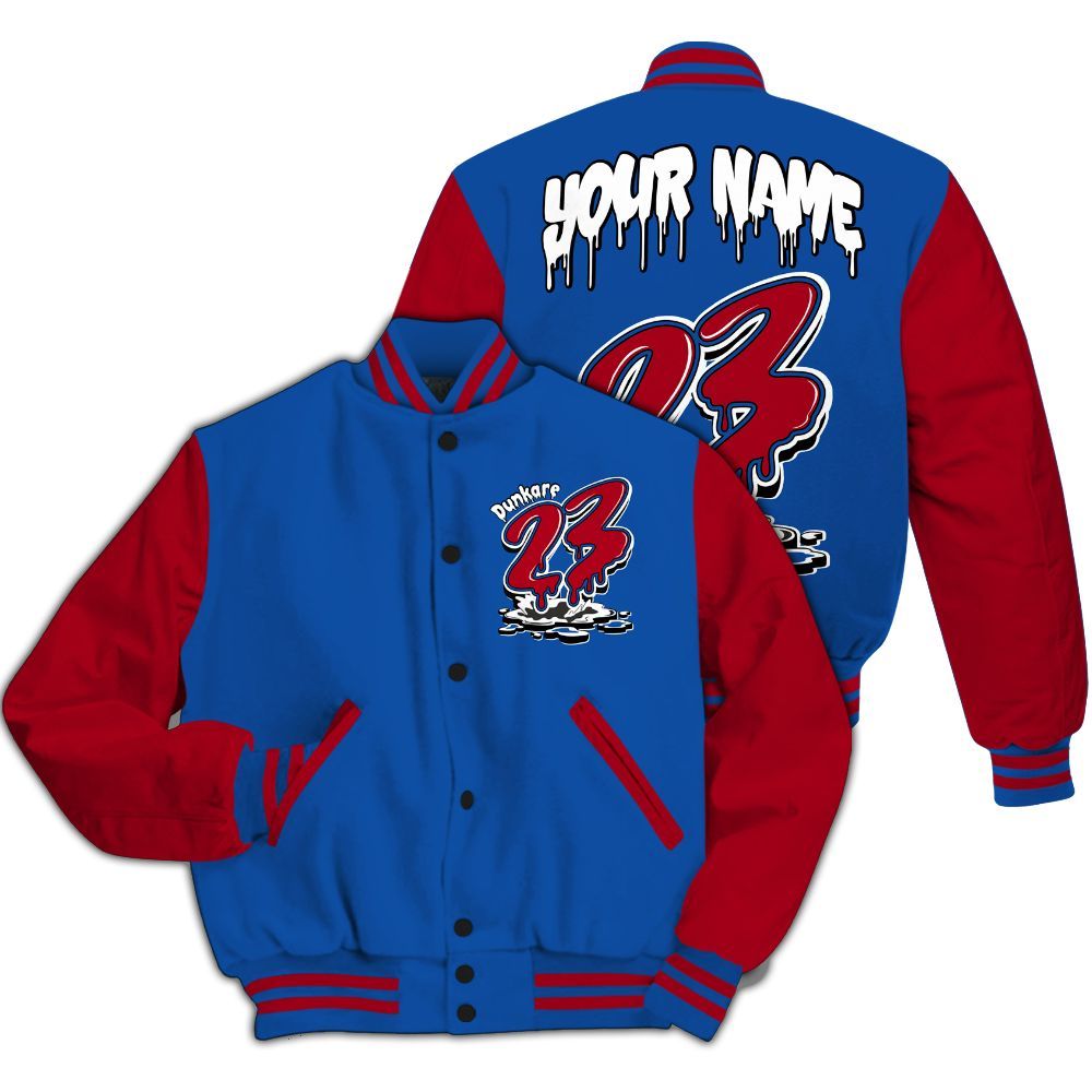 Varsity Jacket To Match Air Griffey Max Black Red Navy Blue 1s - Custom Name 23 Drip All Over Print