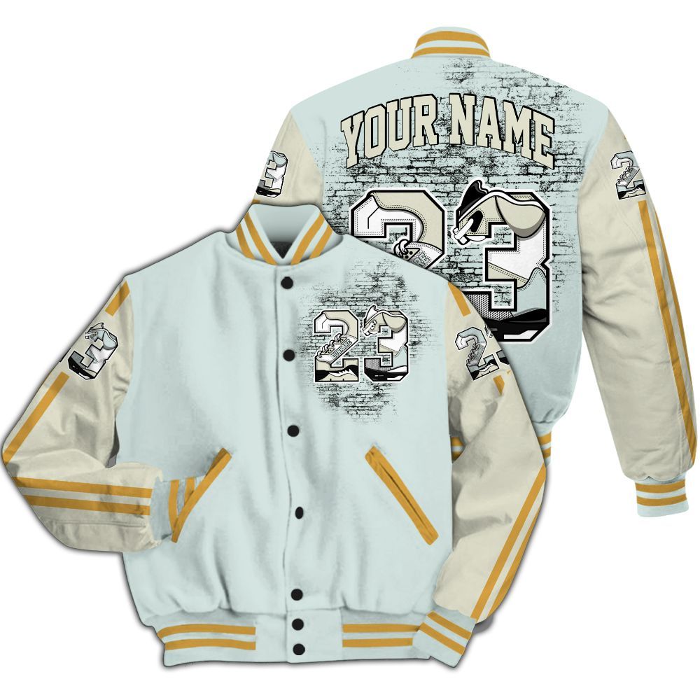 Varsity Jacket To Match Pure Platinum 4s - Custom Name Number 23 5s All Over Print