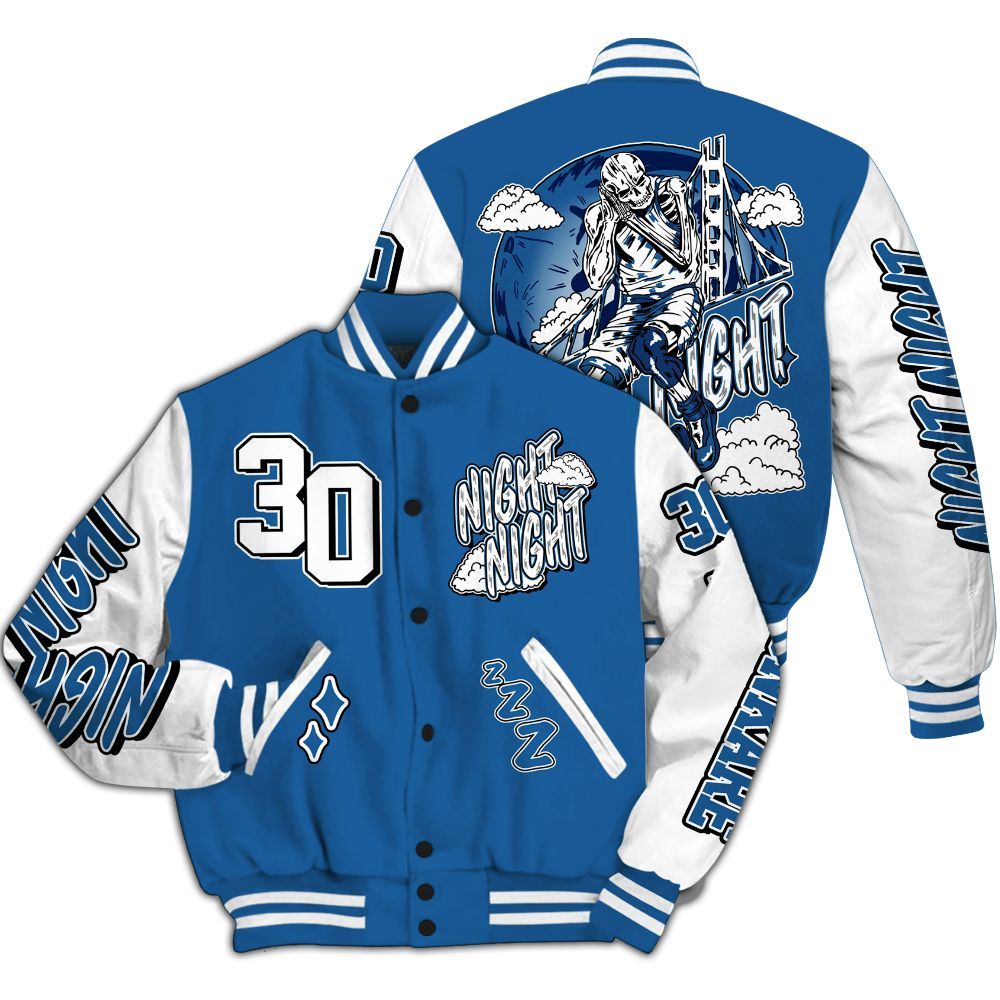 Varsity Jacket To Match French Blue 13s - Seeya Skeleton All Over Print