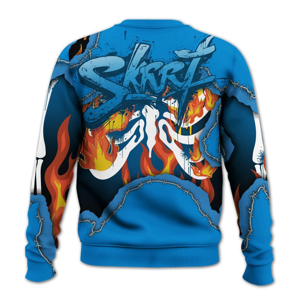 Sweatshirt To Match Industrial Blue 4s - Skeleton On Fire Skrrt Military Blue 4s All Over Print