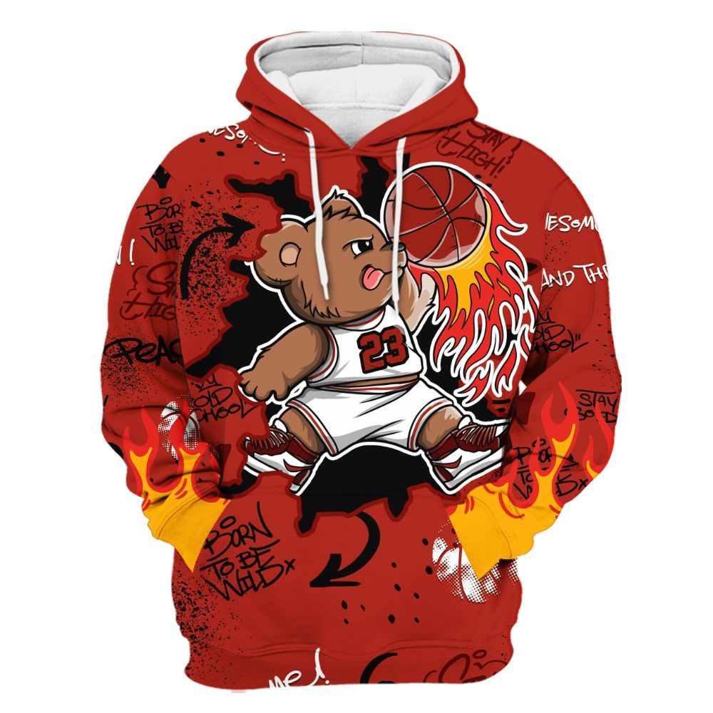 Hoodie To Match SP Firewood Orange 4s - Number 23 Basketball Bear Custom Name All Over Print