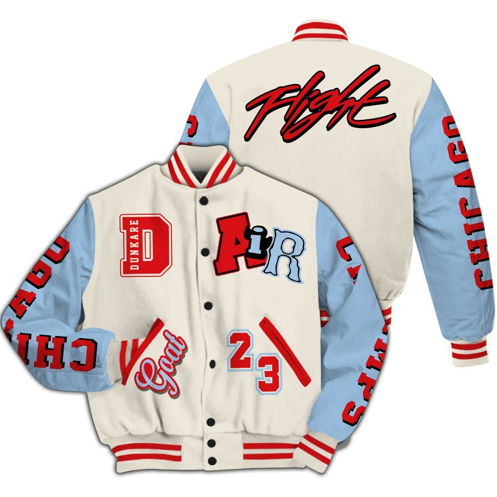 Varsity Jacket To Match Retro High OG Pale Ivory Psychic Blue 1s - AIR Number 23 GOAT All Over Print