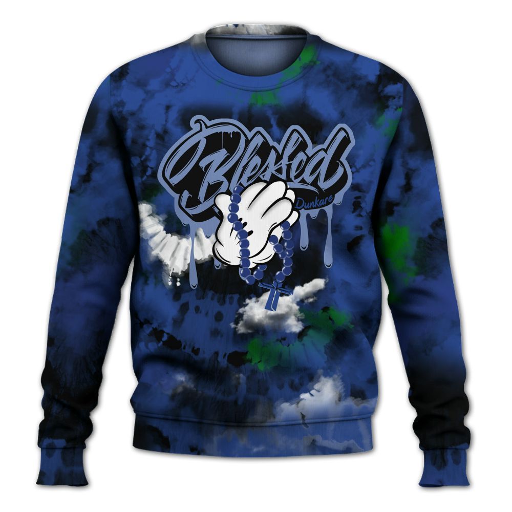 Sweatshirt To Match Retro Hyper Royal 13s - God Blessed Tie Dye All Over Print