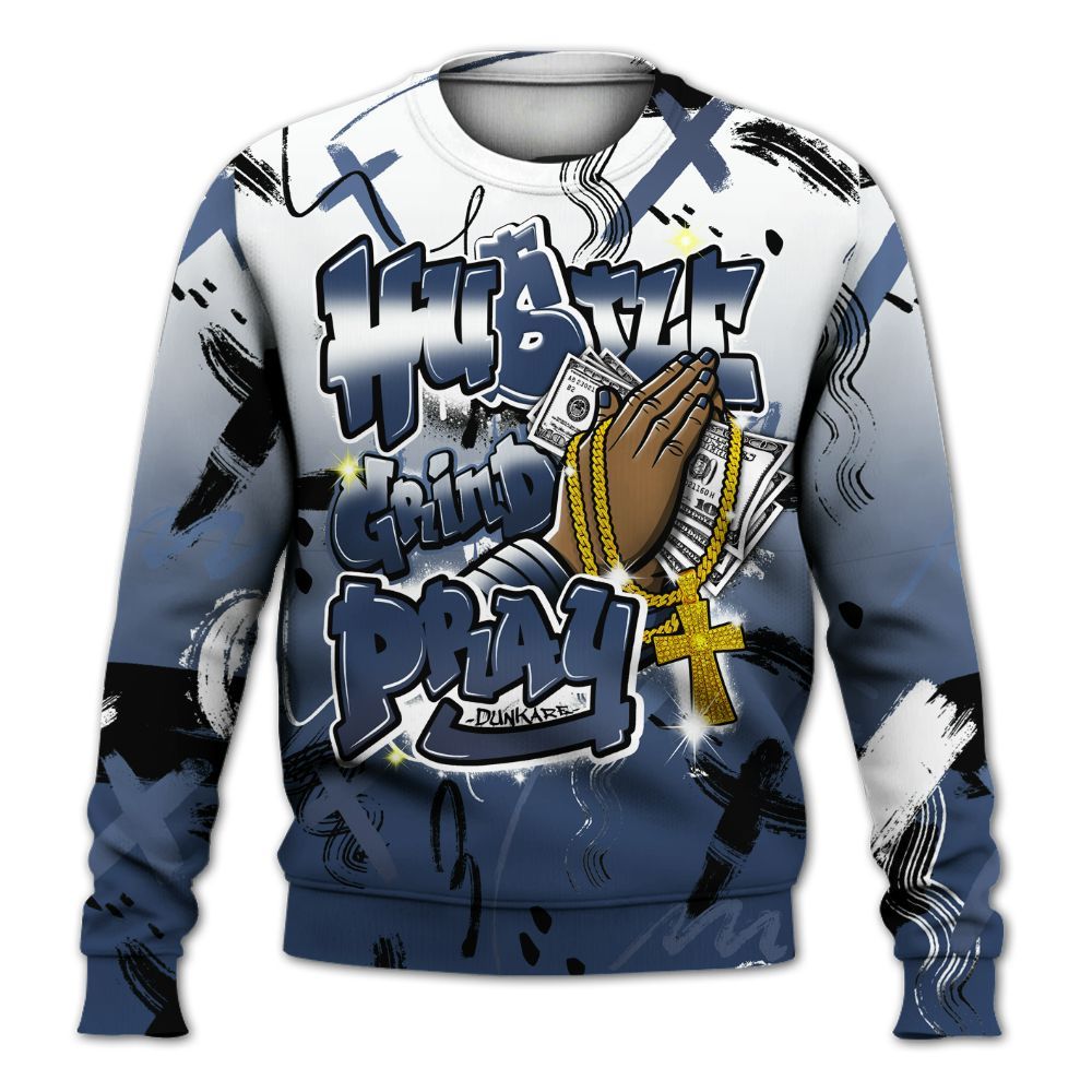 Sweatshirt To Match Low 85 Metallic Blue 1s - Money Hustle Grind Pray All Over Print