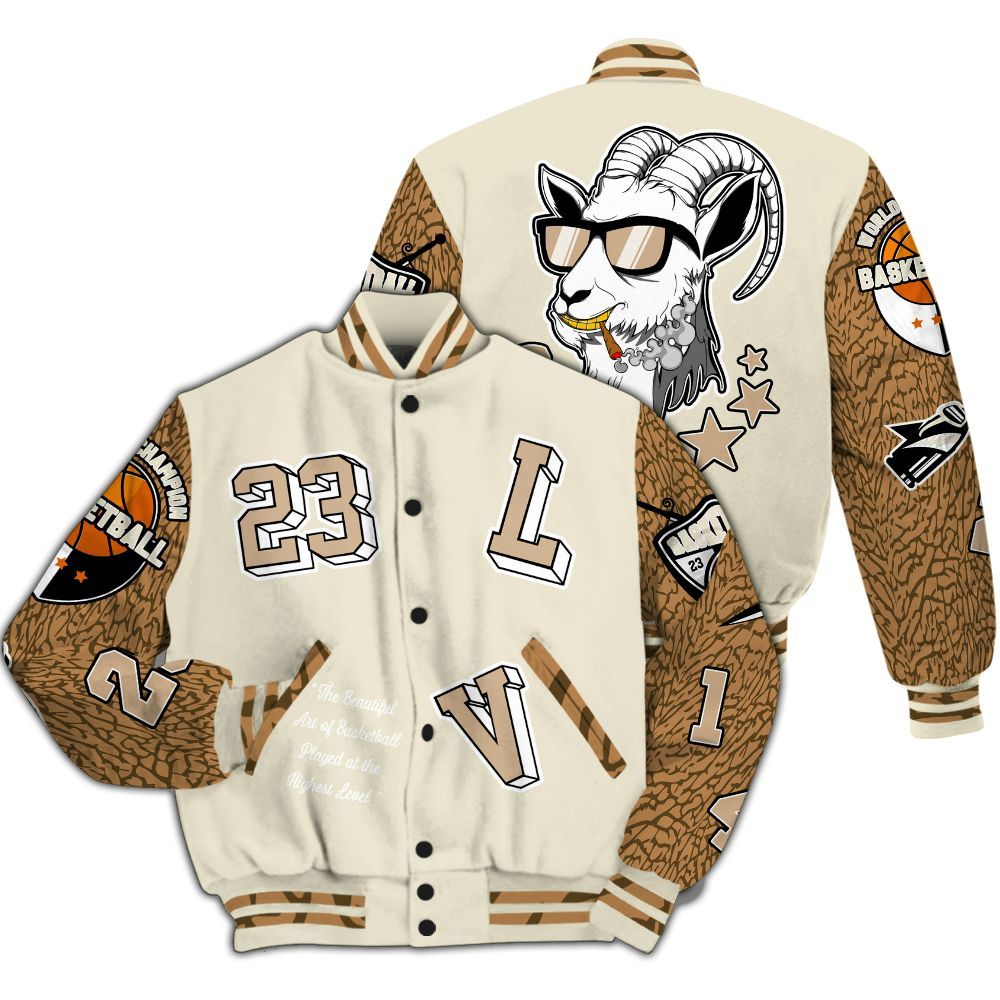 Varsity Jacket To Match Orewood Brown 3s - The GOAT Got Em Streetwear All Over Print