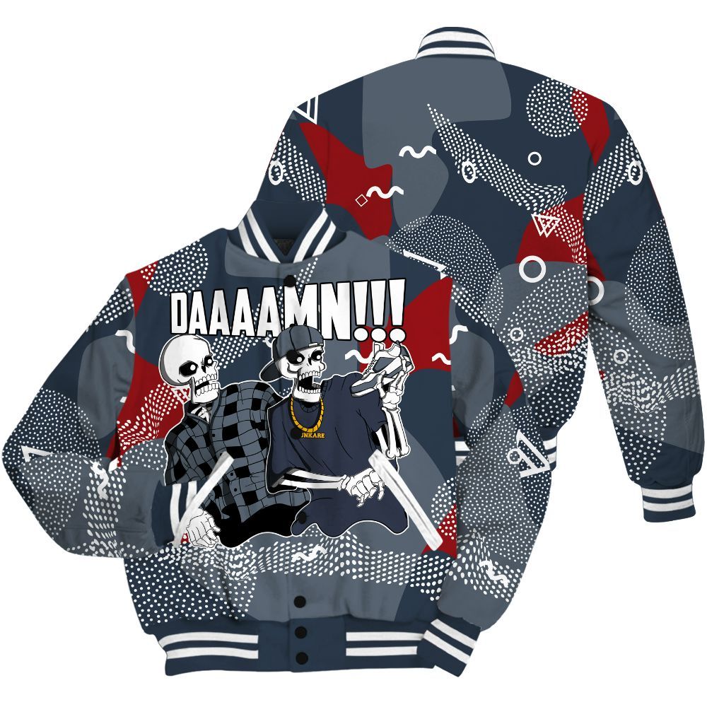 Varsity Jacket To Match Navy Blue 2024 6s - Graphic Meme Damnn All Over Print