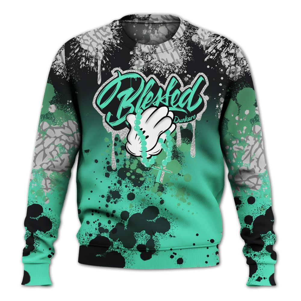 Sweatshirt To Match Black Green Glow 3s - God Blessed Ink Drip All Over Print