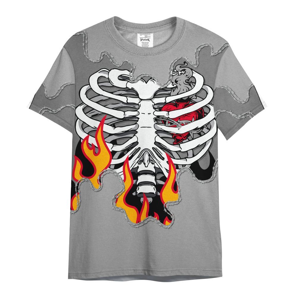 Shirt To Match Black Wolf Grey 12s - Skeleton Heart On Fire All Over Print