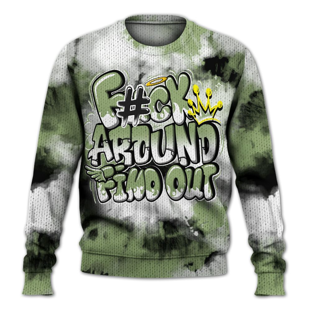 Knitted Sweater To Match Oil Green 4s - Tie Dye FK Around Find Out