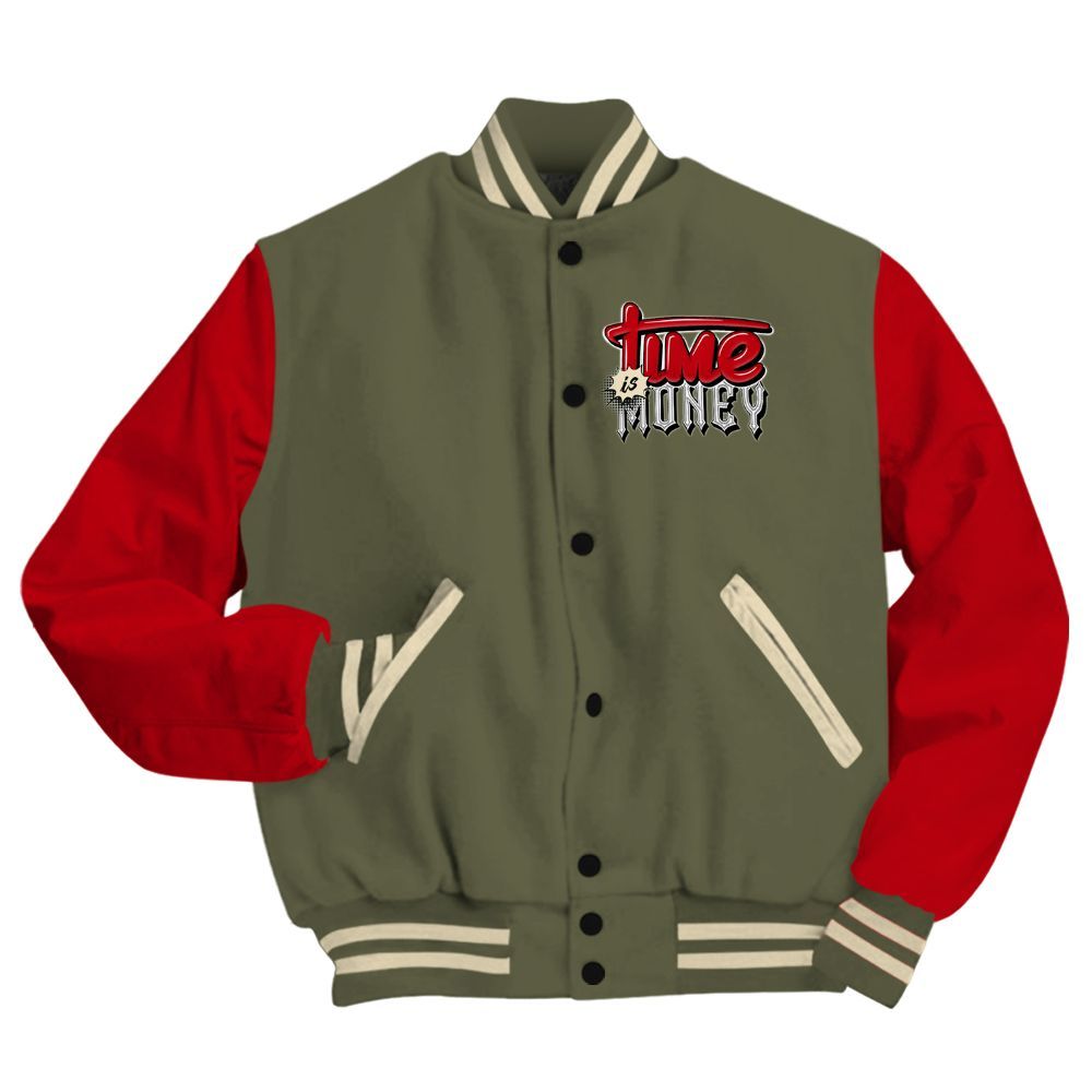 Varsity Jacket To Match Low OG Medium Olive 1s - Time Is Money All Over Print