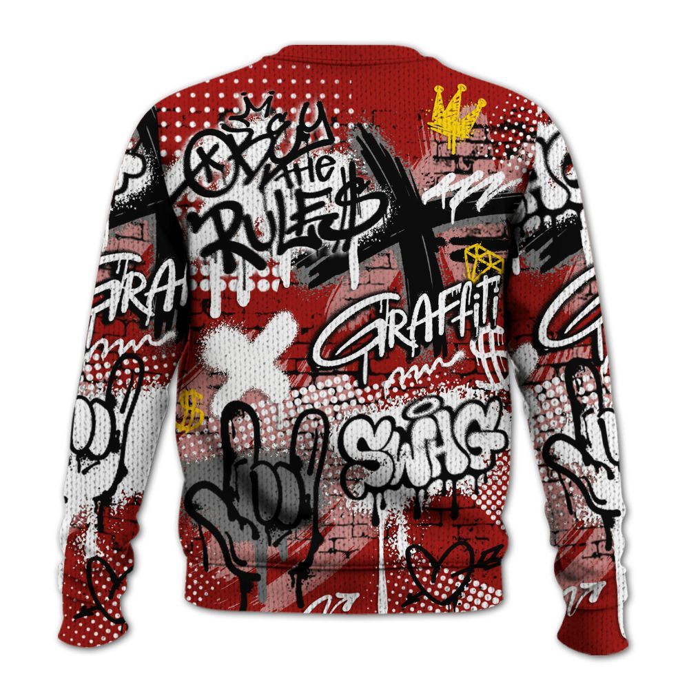 Knitted Sweater To Match High OG Varsity Red 1s - True It Real Graffiti Streetwear