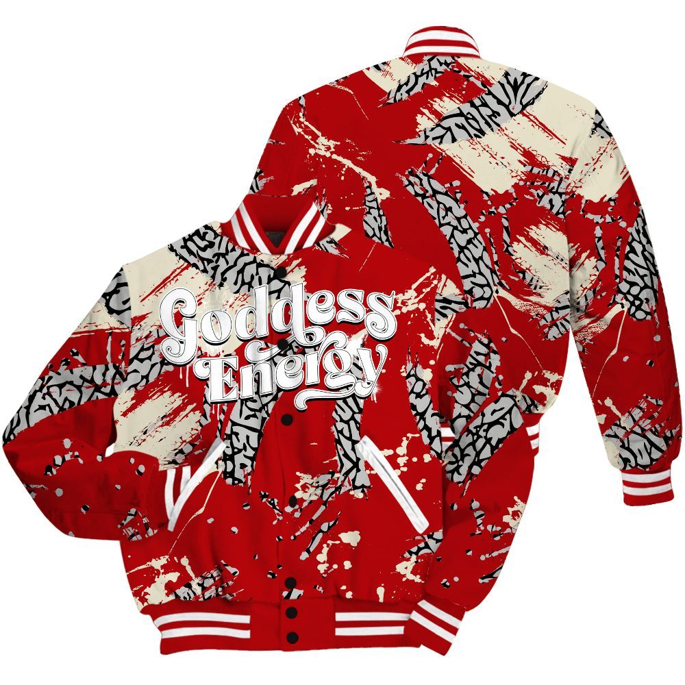 Varsity Jacket To Match Cement Grey 3s - Goddess Energy Retro All Over Print