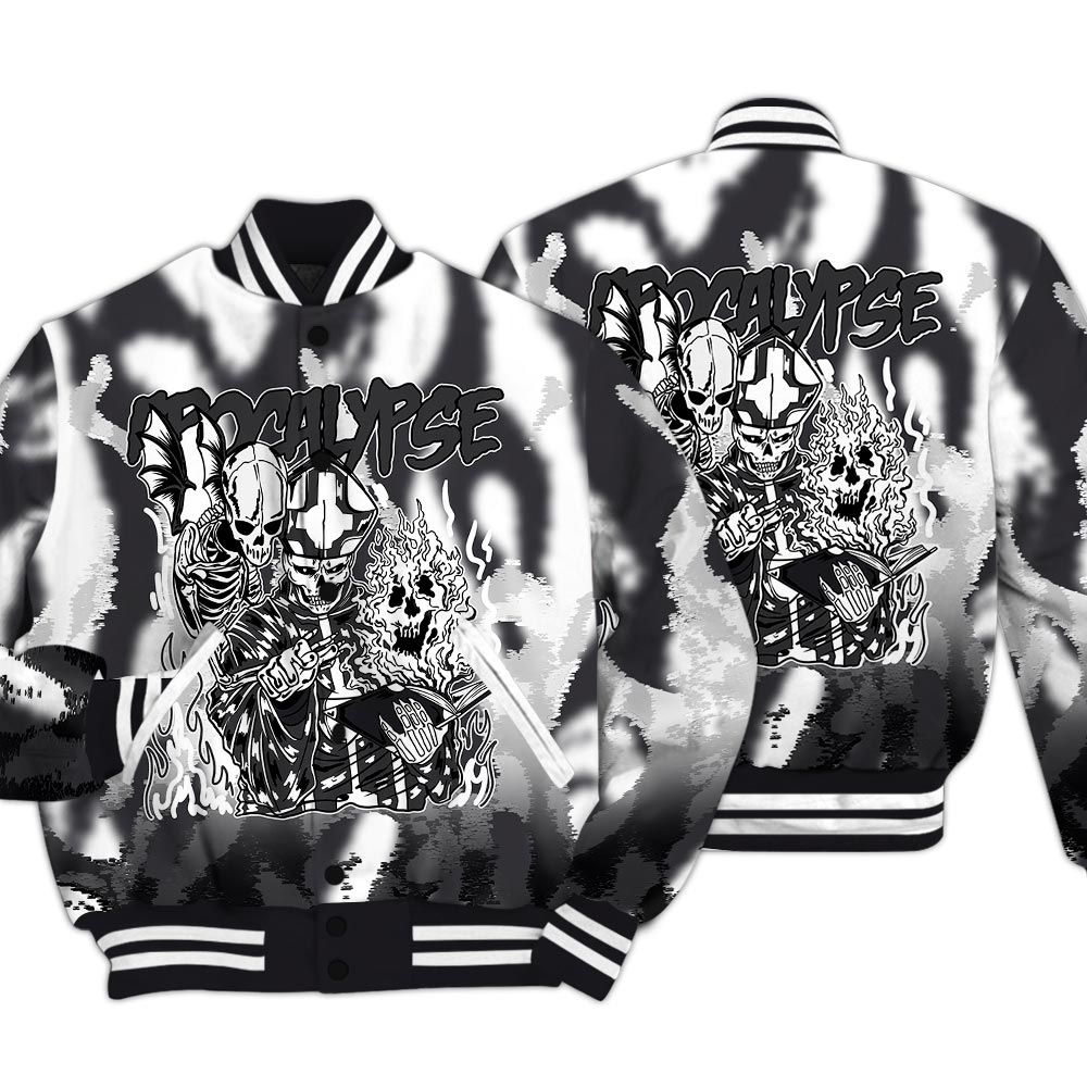 Varsity Jacket To Match White Thunder 4s - Apocalypse Skeleton Burn Varsity Jacket Unisex