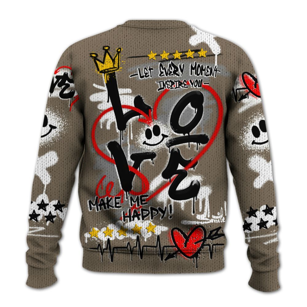 Knitted Sweater To Match Low OG Dark Mocha 1s - Happy Love Beats Graffiti Streetwear