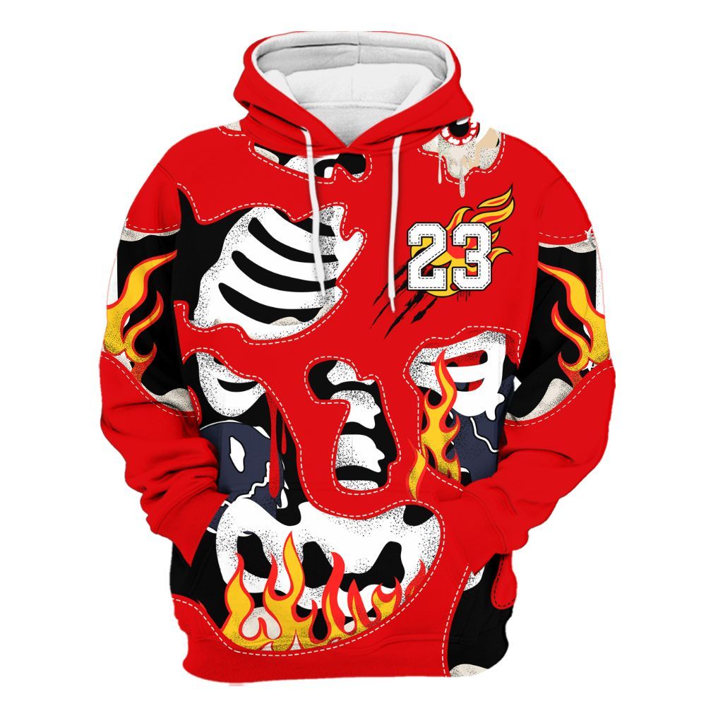 Hoodie To Match Low OG Howard University 1s - Skeleton Smile Flame Drip All Over Print