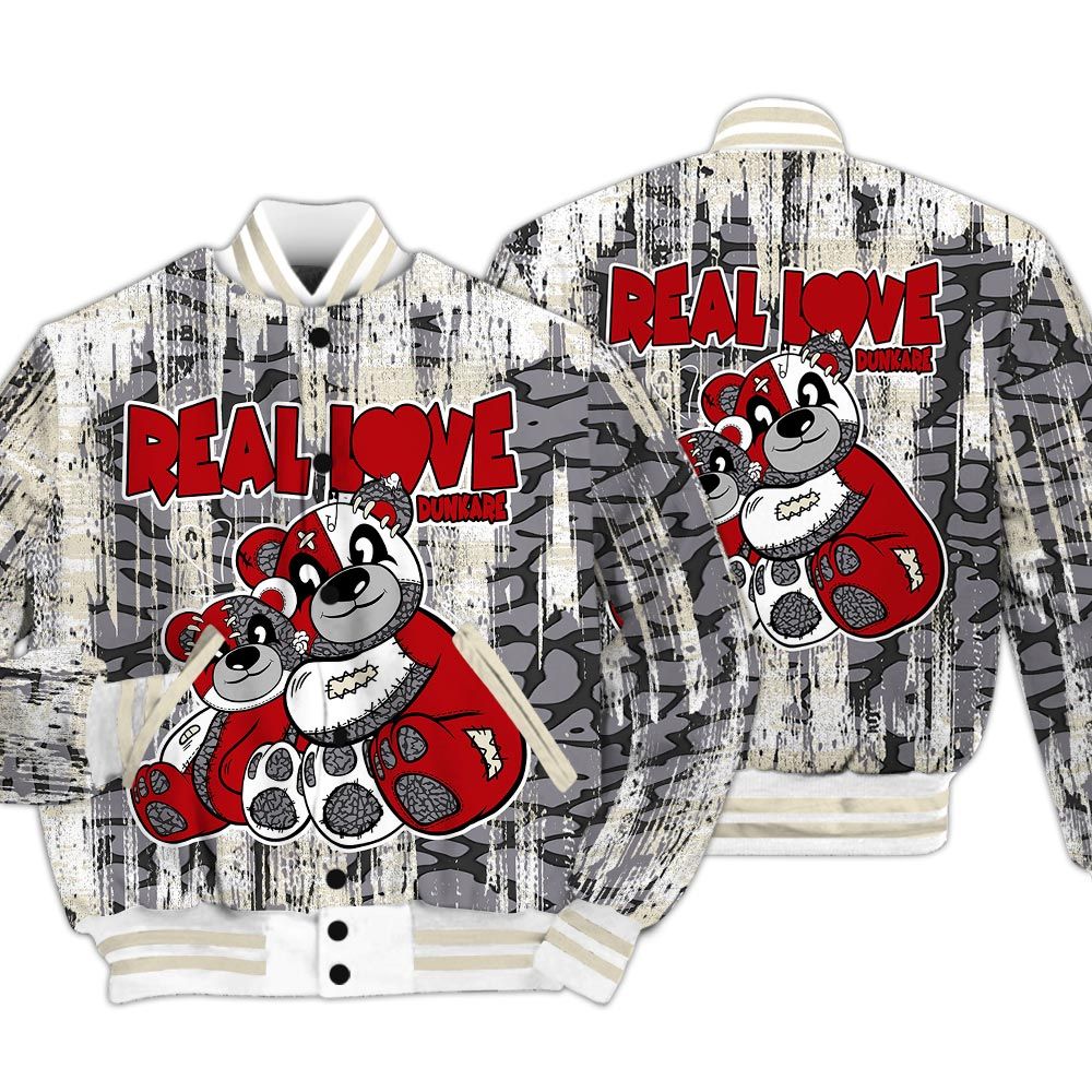 Varsity Jacket To Match Cement Grey 3s - Sincere Fondness Bear Glitch Art Varsity Jacket Unisex