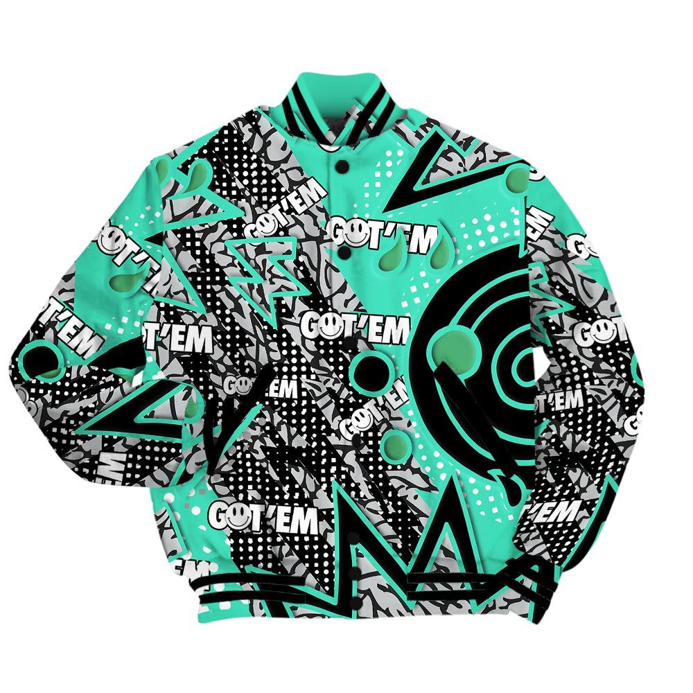Varsity Jacket To Match Varsity Streetwear Retro Vintage 90s, 3 Green Glow T-Shirt, Sneaker Black Green Glow 3s Baseball Varsity Jacket 1604 NCT
