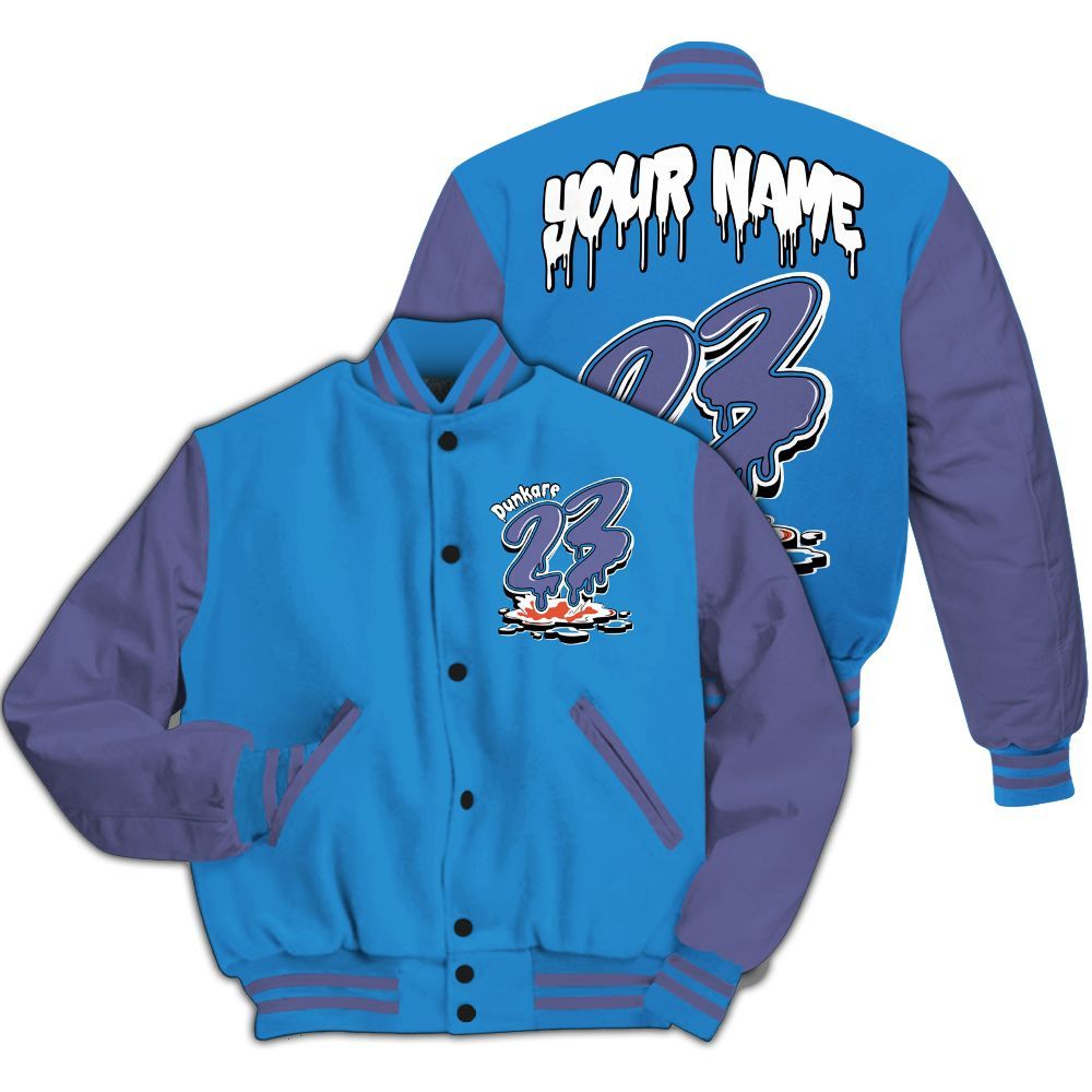 Varsity Jacket To Match Hi-Res Blue 700s - Custom Name 23 Drip All Over Print