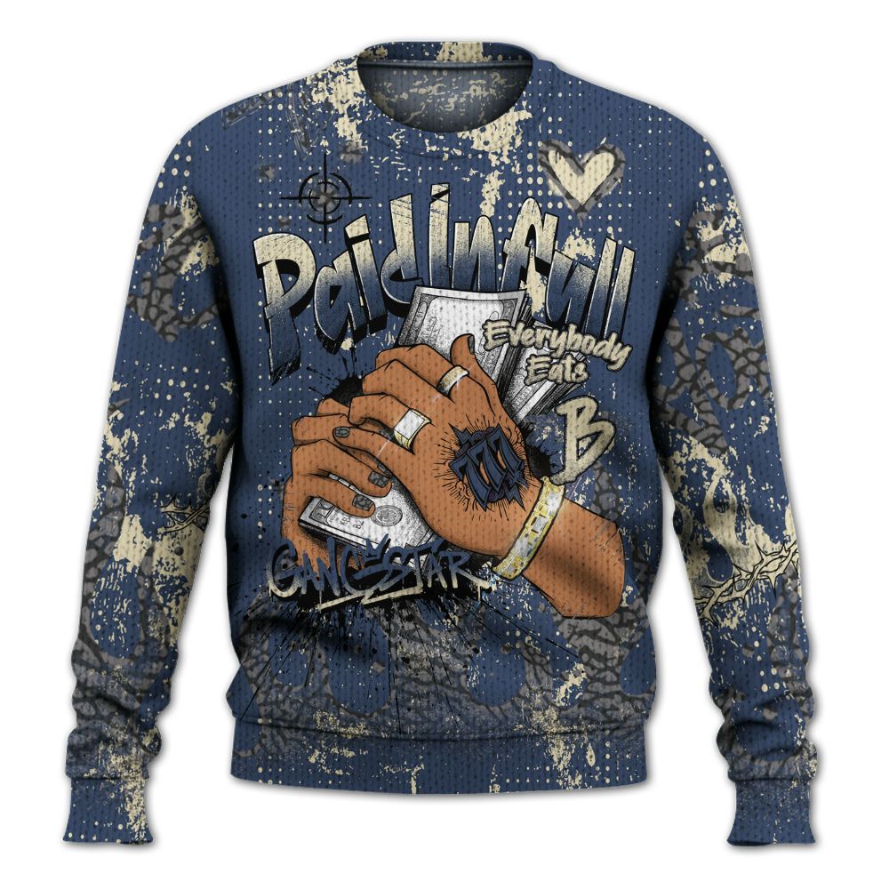 Knitted Sweater To Match Diffused Blue 3s - Lucky Money Paid In Full Graffiti