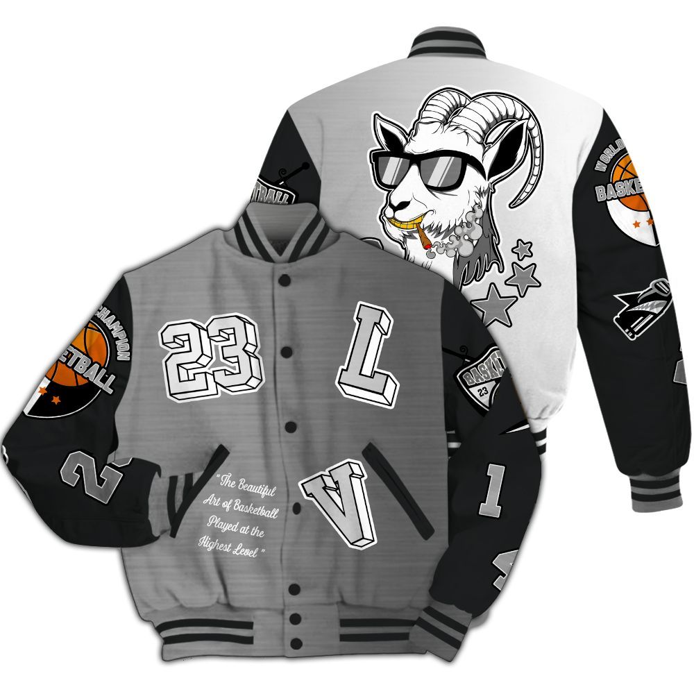 Varsity Jacket To Match Metallic Silver 14s - The GOAT Got Em Streetwear All Over Print