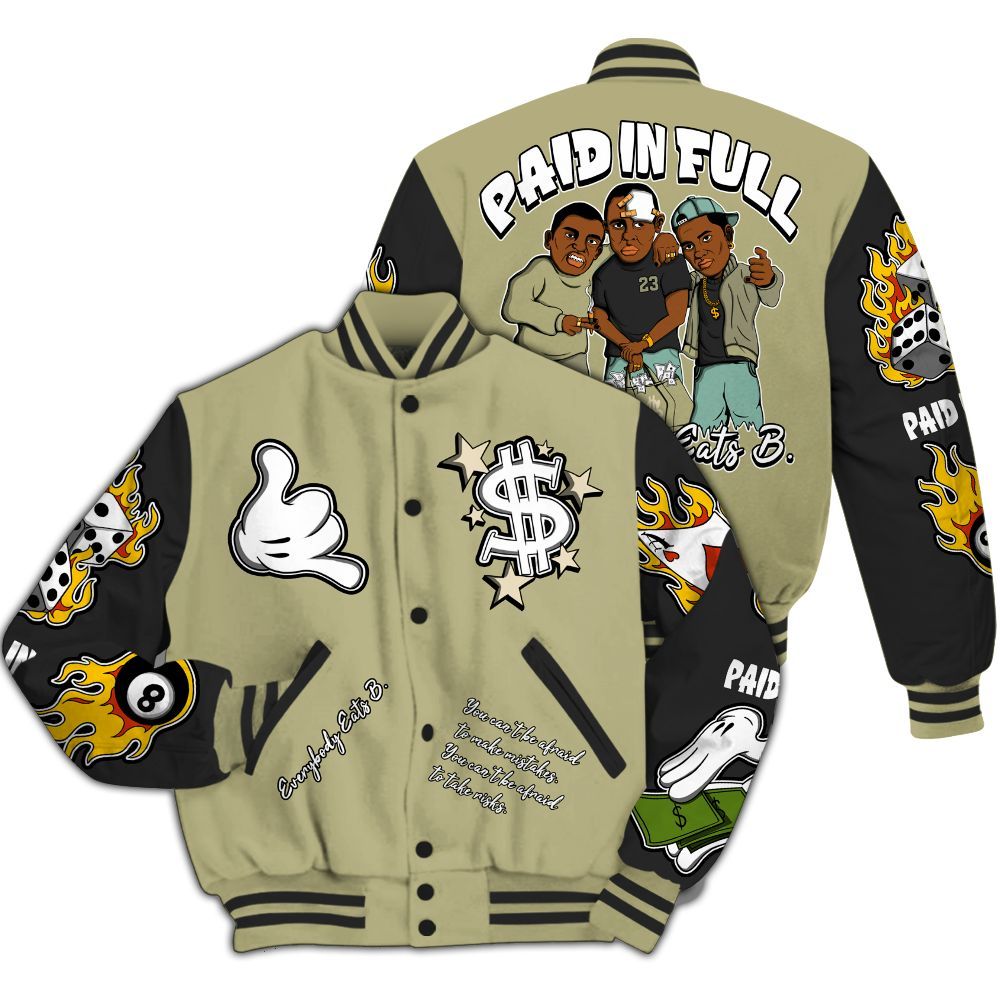 Varsity Jacket To Match Dunk Low Suede Olive Aura - Everybody Paid In Full Graphic All Over Print