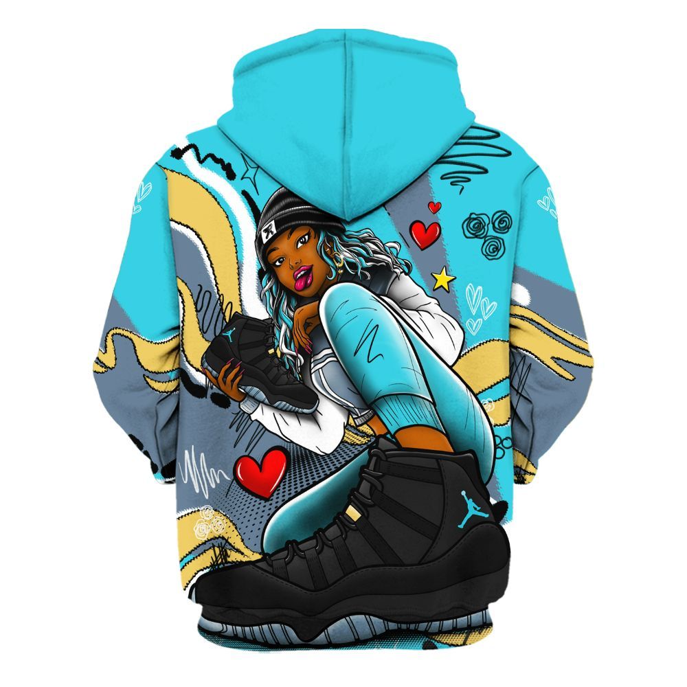 Hoodie To Match Retro Gamma Blue 11s - Sneaker Girl With Shoes All Over Print