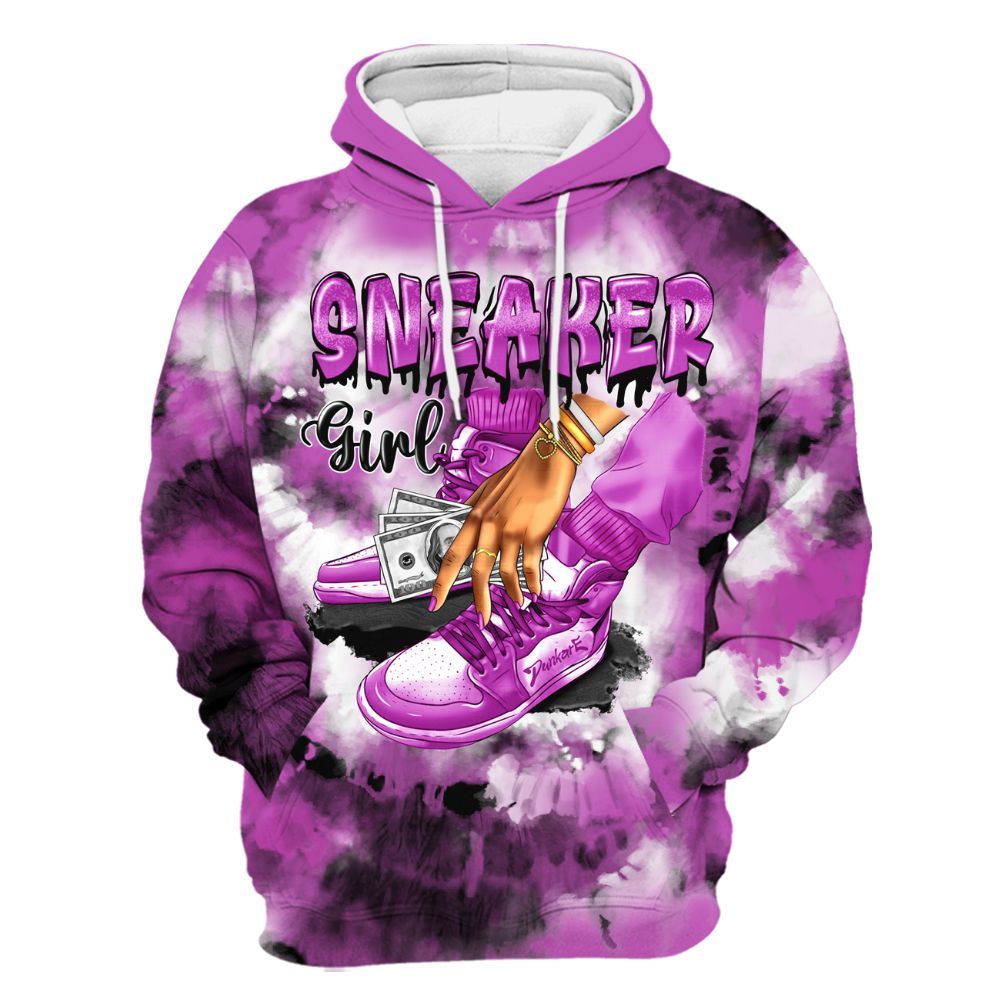 Hoodie To Match Hyper Violet 4s - SNEAKER Girl Money Drip Tie Dye All Over Print