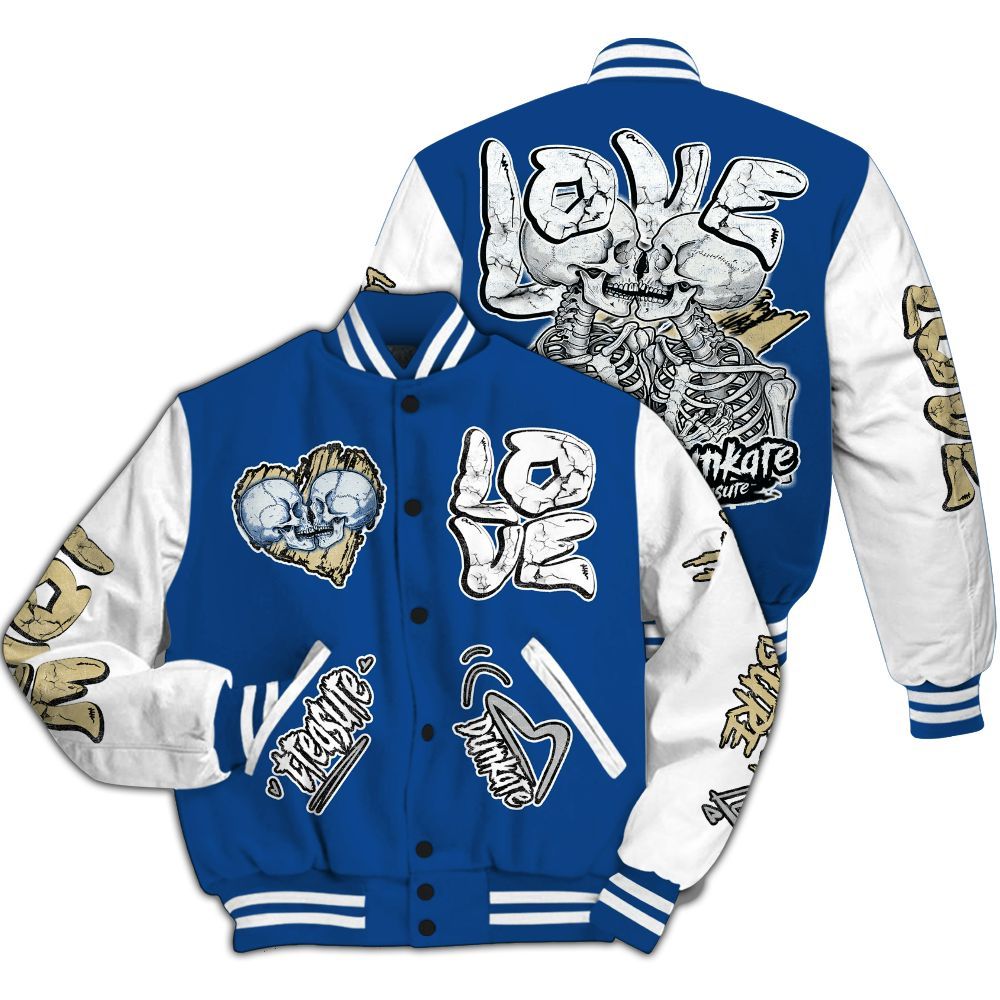 Varsity Jacket To Match Air Ship Royal Blue - Skull Bear All Over Print