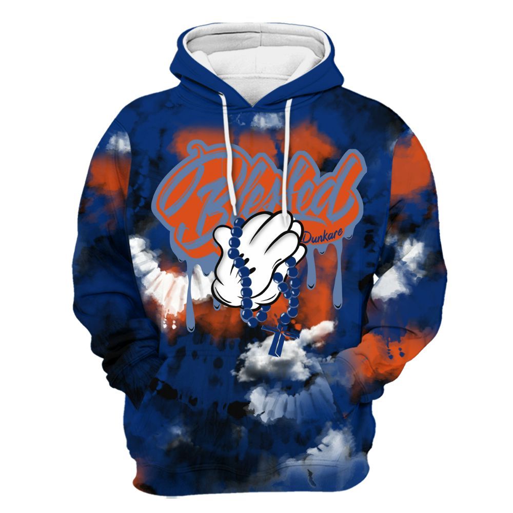 Hoodie To Match Mid Knicks 1s - God Blessed Tie Dye All Over Print