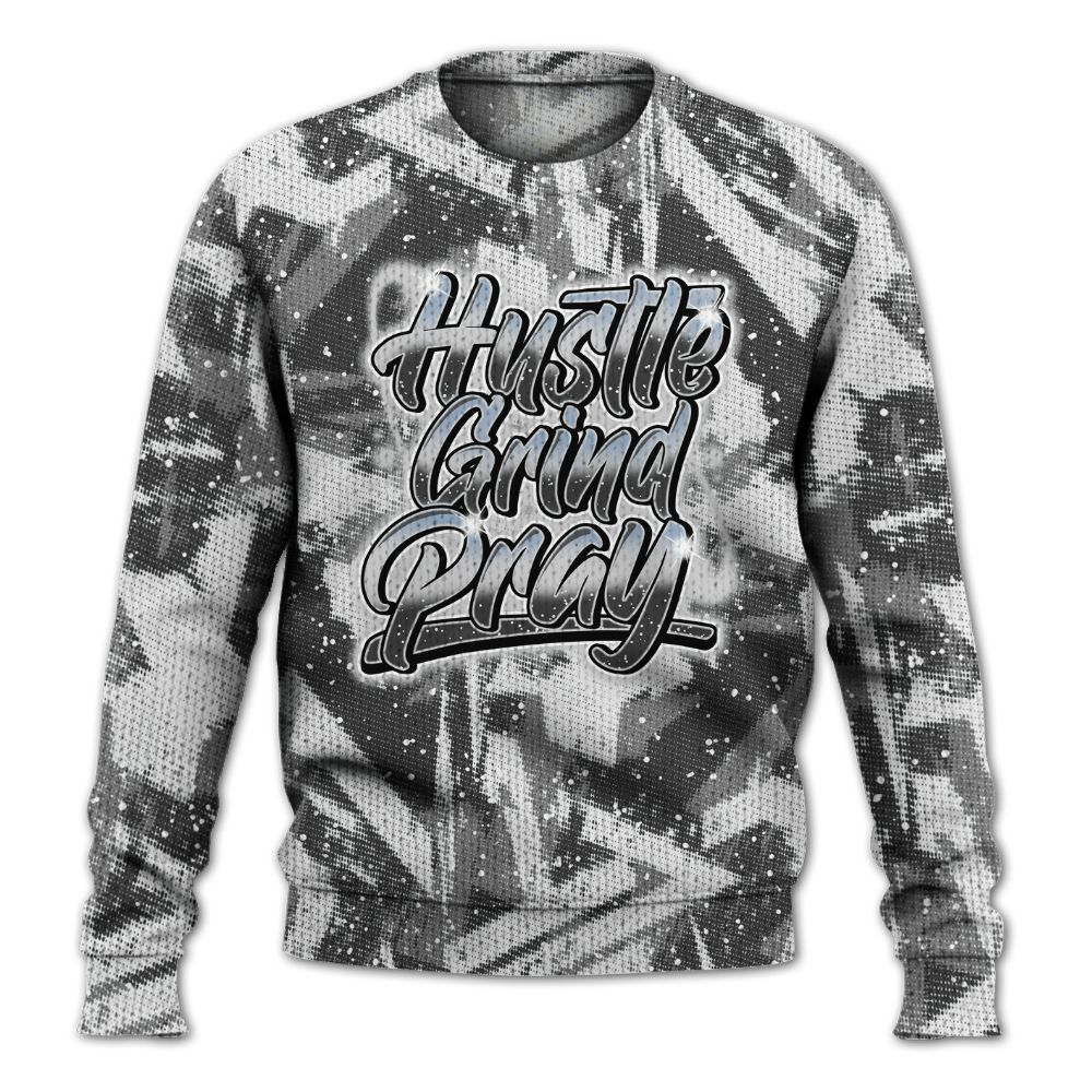 Knitted Sweater To Match Reverse Black White 6s - Hustles And Prayer Graphic Halftone