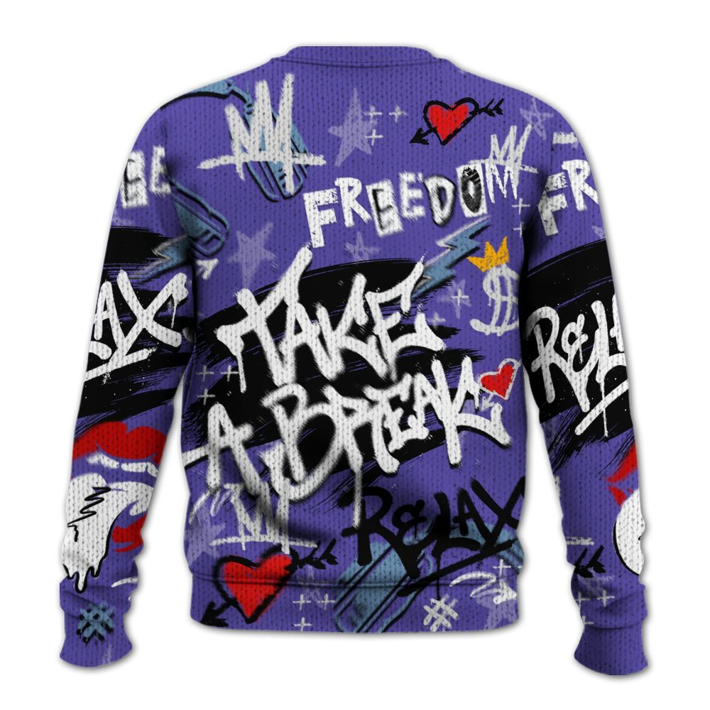 Knitted Sweater To Match Retro Concord 5s - Take Break Freedom Graffiti Streetwear