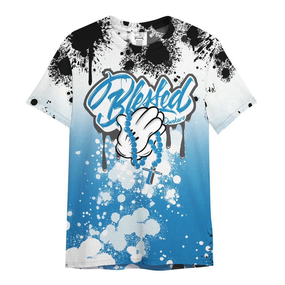 Shirt To Match Retro University Blue 9s - God Blessed Ink Drip All Over Print