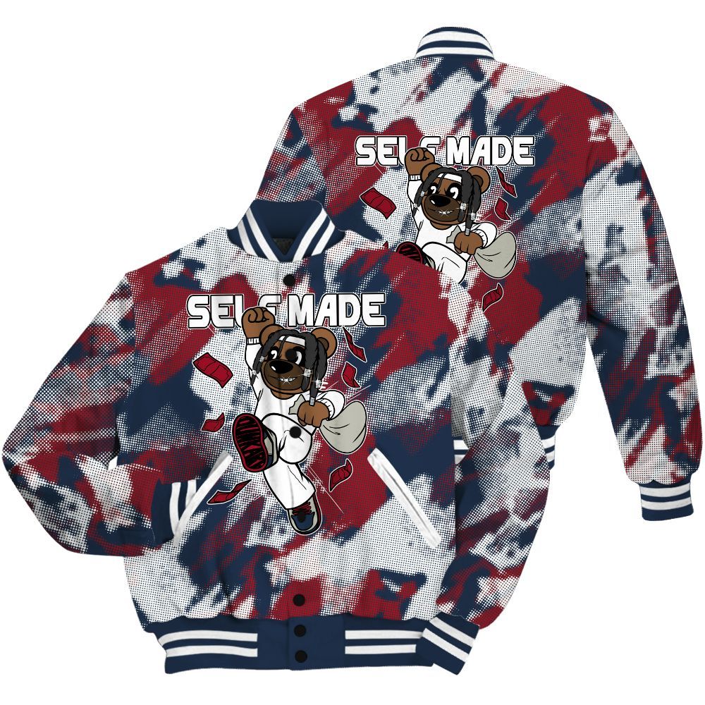 Varsity Jacket To Match Navy Blue 2024 6s Shirt - Autonomous Bear Abstract Halftone All Over Print