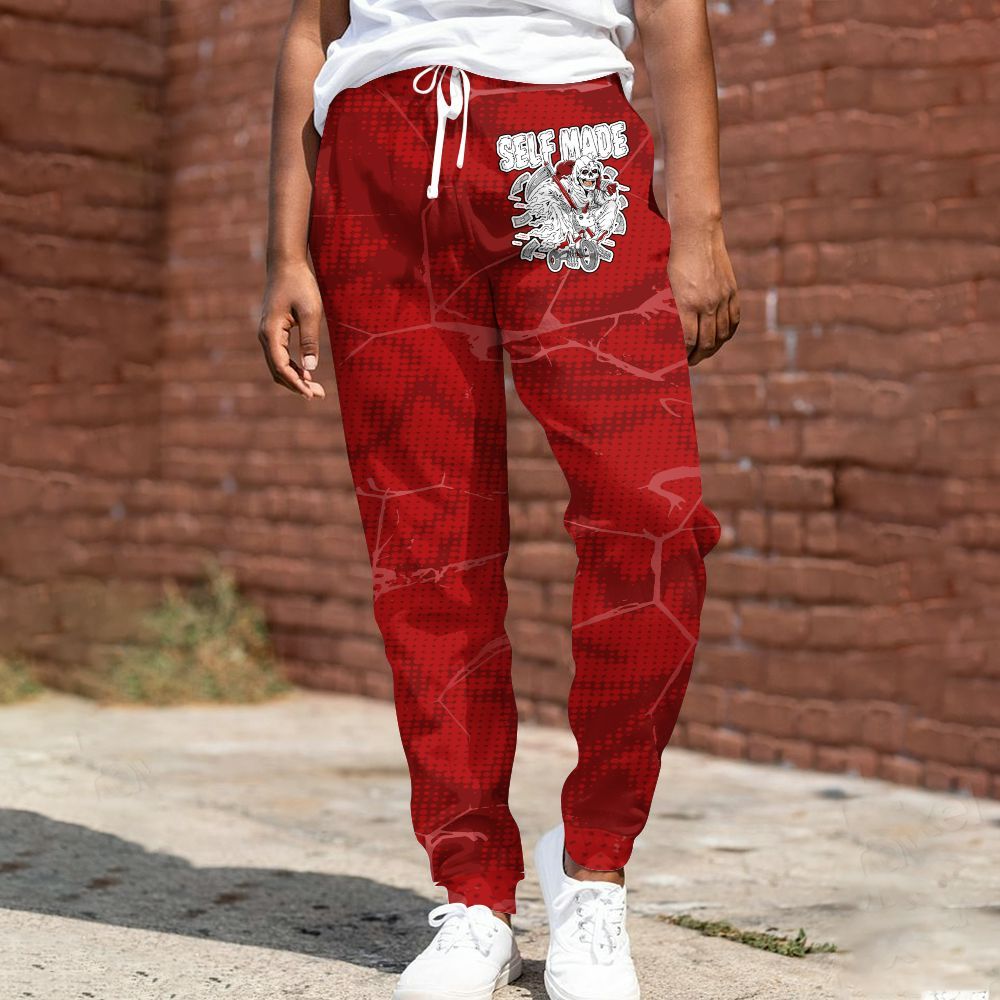 Sweatpant To Match Red Taxi 12s - Self Made Skeleton Crack All Over Print