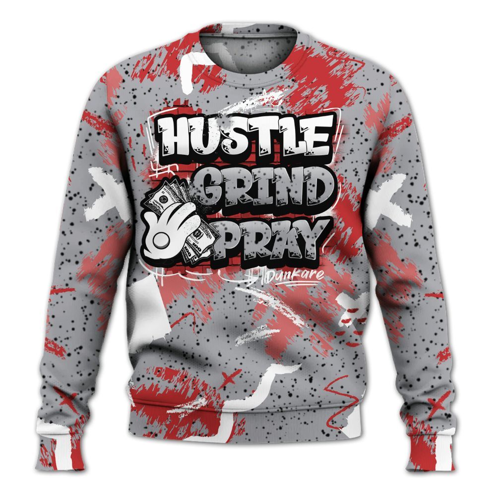 Sweatshirt To Match White Cement 4s - Hustle Grind Pray Retro All Over Print